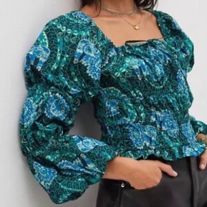 Anthropologie Porridge Teal Green and Blue Paisley Blouse